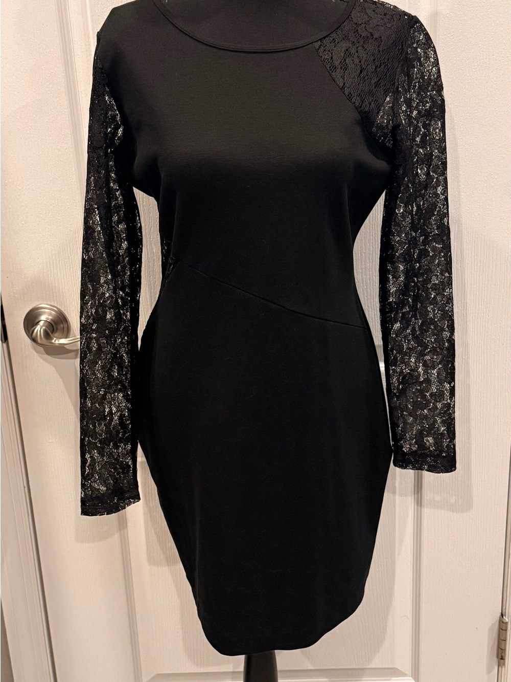 Metaphor Black Lace-Sleeve Long Sleeve Sheath Dress